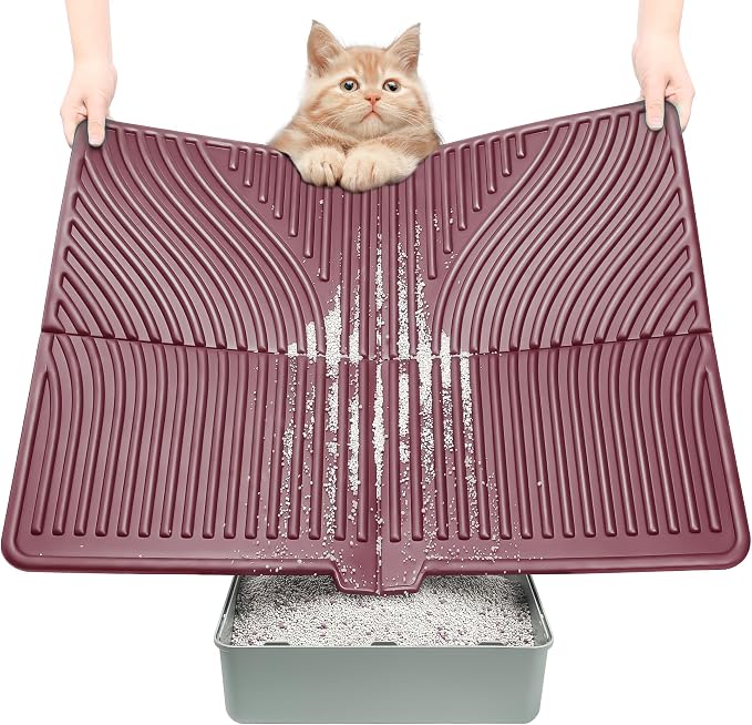 UPSKY Large Cat Litter Mat 31" x 24 Waterproof and Washable, Soft on Paws | Litter Catcher Pad, Cat Litter Trapping Mat, Scatter Control, Fits Most Litter Boxes, Use for Dogs & Cats, Red