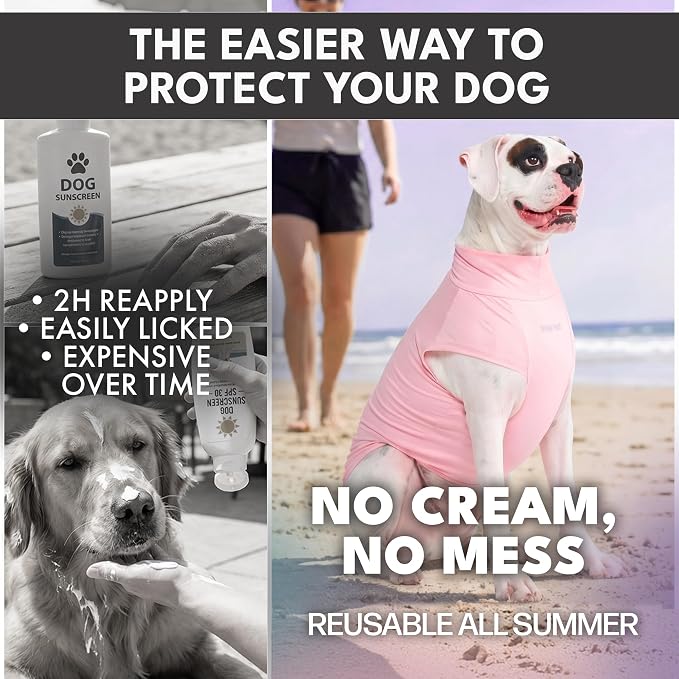 Spark Paws Sunblock Dog T-Shirt, SPF30 Protection, Lightweight Breathable Quick Dry for Dogs with Sensitive Skin - Purple & Pink (Set of 2) - 3XL