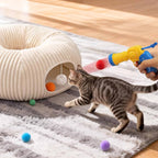 31 Pcs Interactive Cat Toys for Indoor Cats, Cat Tunnel with Moving Ball, Cat Toy Launcher, Catnip Toys, Chew Rope, Feather Wand, Springs and Balls for Indoor Kittens, White
