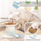 6.25 Inch Extra Wide Ceramic Raised Cat Bowls, Elevated Cat Dish Set | Prevent Neck, Whisker Fatigue, Anti Vomit, for Elder Big Cats & Small Dogs, Dishwasher Microwave Safe, Green & Orange