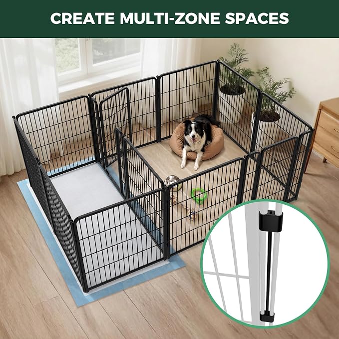 FXW Homeplus Indoor Dog Playpen with Divider Connectors, 32" H, 12 Panels | Calm Indoor Play Area, Two-Zone Layout, For Small & Medium Dogs, Patented