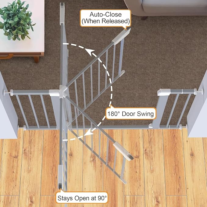 Cumbor 30-46" Baby Gate for Stairs, Auto Close Dog Gate Indoor Gray | Easy Install Pressure Mounted Pet Gates for Doorways & Hallways, Dual Lock Easy Walk Thru Safety Gate Indoor for Kids and Pet