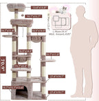 Heybly Cat Tree, 71-Inch Tall Cat Tower for Large Maine Coon Cats HCT037MU | Cat Condo Furniture with Extra-Large Baseboard, Multi-Level Platforms, 2 Hammocks and 12 Scratching Posts, Rosy Brown