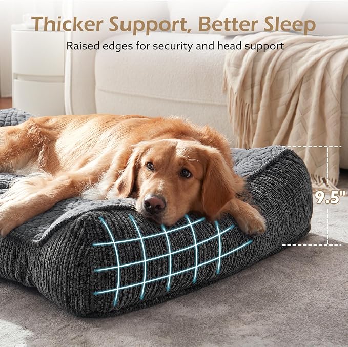 JOEJOY XL Orthopedic Dog Bed for Large Dogs - Extra Thick Foam Pet Bed Sofa with Bolster Sides, Large Sized Dog Couch Bed with Removable Washable Cover, Non-Slip Bottom, Grey (45"x32")