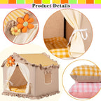 Yellow Indoor Cat House with Frame and Princess Style Cat Houses for Indoor Cats, Washable Cat Bed & Cat Tent, M Size (17×17×17 Inches) for 8-20 lbs. Pets.