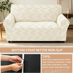 ZNSAYOTX Stretch Couch Covers for 2 Cushion Couch, 1-Piece Loveseat Covers Sofa Slipcover, Furniture Protector with Elastic Bottom for Dogs Geometrical Jacquard Fabric (Medium, Beige)