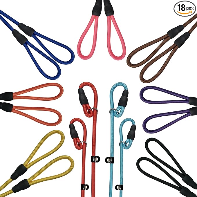 FOVRLZSE 18 Pack Bulk Nylon Dog Slip Leashes,9 Mixed Colors,4.6FT/1.4M 10mm Woven Training Leash,Wide TPU Anti-Slip Buckle;Durable Nylon for Walks,Training,Vet Visits,Shelters & Multi-Dog Care