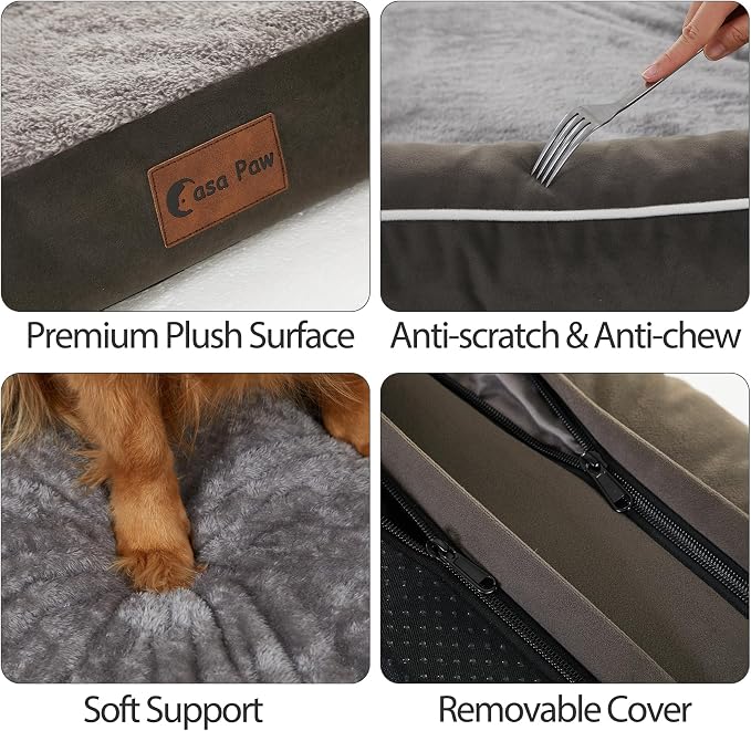 Orthopedic Washable Dog Bed for Large Dogs, 36x27in, Dark Green | Orthopedic Foam Eases Joint Pressure, Bolsters Supports Head And Neck, Washable Pet Beds, Removable Cover, Non-Slip Bottom