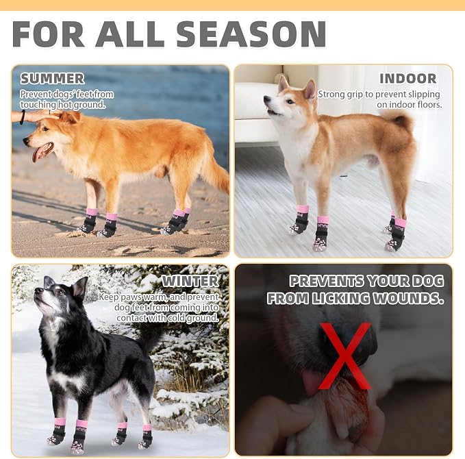 KOOLTAIL Dog Socks Shoes for Hot Pavement to Prevent Licking Paws, Winter Dog Boots&Paw Protector for Hardwood Floors Anti Slip,Traction Control Grip Booties for Small Medium Large Senior Dogs, Pink M