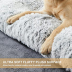 BFPETHOME Dog Beds for Large Dogs, Plush Dog Crate Bed Fluffy Cozy Kennel Pad for Sleeping &Ease Anxiety, Washable Pet Mats with Anti-Slip Bottom for Large Medium Dogs, Pet Bed, Grey