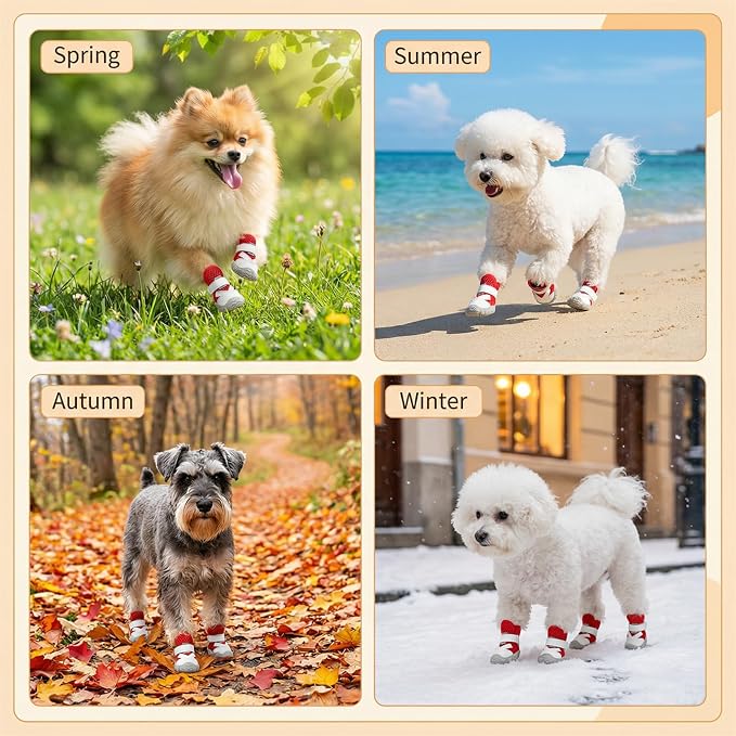 Dog Shoes for Small Dogs, Hot Pavement Summer Puppy Dog Boots & Paw Protectors with Soft Anti-Slip Rubber Sole, Mesh Breathable Dog Booties for Hardfloors, Walking Running 4 Pack (red, 4)