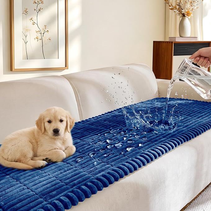 FUANGUI Waterproof Couch Cover Sofa Cover for Dogs and Pets Sofa Protector | Non-Slip Washable Fuzzy Soft Cat Bed Sofa Slipcover for 2-3 Cushion Couch Sofa Pet Friendly, Navy Blue, 27.6" x 70.9", 1 pcs