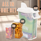 Buddeez Pet Food Storage Solution (Set of 3) - 32QT, 4QT & 2QT BPA-Free Containers with Scoop & Pour Spout for Dry Food, Treats, Chews (White Lid)