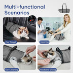 Cat Carrier Pouch, Soft Cat Grooming Restraint Bag for Vet Visits, Nail Trimming,Dental Care & Medication, Comfortable Cats Carry Bag with Bottom Support for Car Travel,Grey S(4-10lbs)