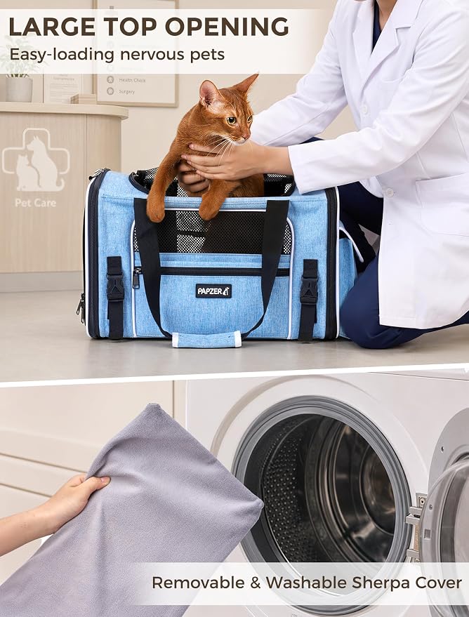 Soft Sided Pet Carrier, Travel Friendly, Small to Medium Cats 15 lbs | Seatbelt Buckles, Luggage Sleeve, Foldable Ventilated, Delta United American Airlines In-Cabin Under Seat Dog Crate Carry Bag