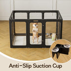 Jalove 30" H Clear Dog Playpen Acrylic Puppy Playpen Indoor, Easy Assemble Rabbit Ferret Pet Play Pen with Door, Plastic Dog Fence Kennel Whelping Cage Enclosure Black 2PCS