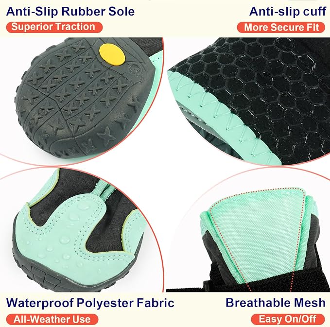 Dog Shoes for Hot Pavement,Non-Slip Breathable Mesh Dog Boots with Reflective Adjustable Straps,Waterproof Paw Protectors for Small Medium Large Dogs,Summer Hiking Walking,6#,Green