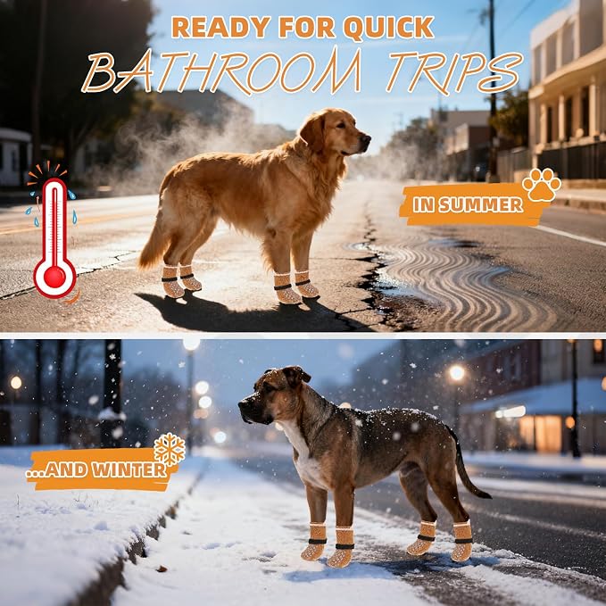 KOOLTAIL Anti Slip Dog Socks Shoes for Hot Pavement to Prevent Licking Paws Scratching, Pet Boots & Paw Protector for Hardwood Floors, Dog Grip Booties for Small Medium Large Senior Dogs, Khaki M