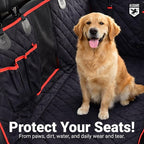 Dog Car Seat Cover for Back Seat, Waterproof, Scratchproof, Nonslip, Dog Hammock for Car, Safety Harness Included, Seat Covers for Pet Dogs, Standard Size (Black/Red)