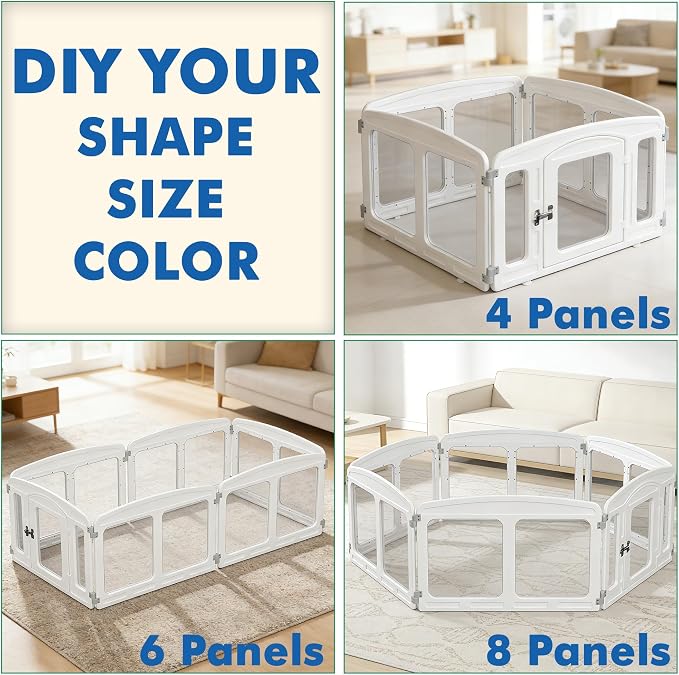 Clear Puppy Playpen Indoor - Ideal for Small & Toy Dogs - Height 24 Inch, 4 Panels, White