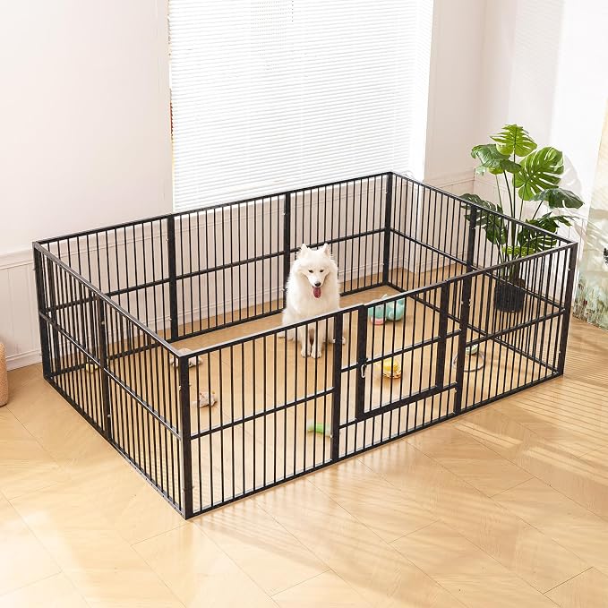 Dog Playpen 32" Height – Heavy Duty, Foldable | 25mm Steel Tubes, 40.8 lbs sturdy frame, rubber non-slip feet, indoor outdoor, Small Medium Dogs