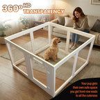 Transparent Indoor Dog Playpen with Safety Lock, Indoor Dog Fence for Small & Medium Pets | Secure, Stylish, Easy Clean Play Pen for Dogs & Pets with Scratch Resistant Panels (White, 16 Panels)