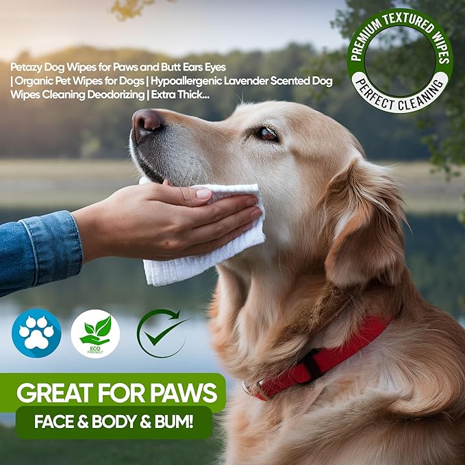 Pet Wipes for Dogs and Cats – 400 Count (8x8in) Hypoallergenic, Deodorizing Dog Wipes for Paws, Ears and Butt | XL with Aloe & Coconut Oil, Lavender Scented | Includes 4 Grooming Glove Wipes