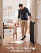 Babelio 35.5-55" Removable Baby Gate for Stairs No Bottom Bar, 30" H, Black | Hardware Mounted (Drill Needed)| Wide Walk-Thru| Auto-Close Safety Dog/Pet Gate for Stairs & Doorways
