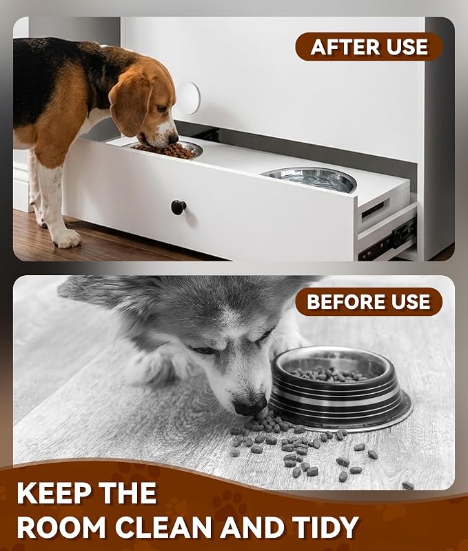 Dog/Cat Feeding Station with Storage, Large Capacity Pet Feeding Station | 23.6 x 23.6 x 31.5 inch, Multi-Layer, Sturdy Pet Storage Cabinet, Waterproof PVC Finish, For Kitchen, Laundry Room & Garage