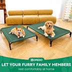 Elevated Dog Bed Raised Outdoor Dog Cot for Extra Large Dogs, Installation Requires No Tools, Frame with Washable Cooling Breathable Mesh Anti-Slip Feet, Indoor Pet Bed, Green, 53.9 Inches