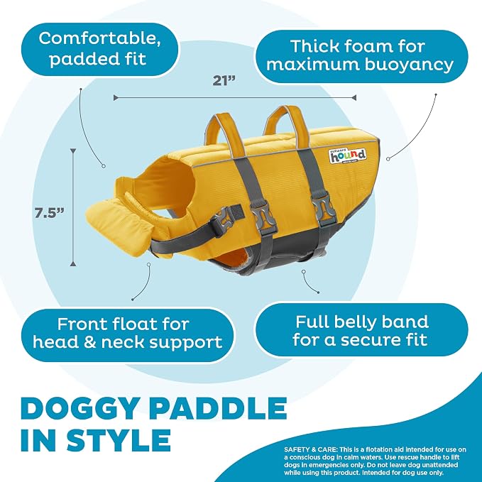 Outward Hound Granby Splash Yellow Dog Life Jacket, XL