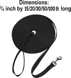 Hi Kiss Dog/Puppy Obedience Recall Training Agility Lead - 15ft 20ft 30ft 50ft 100ft Leash Great for Training, Play, Camping, or Backyard Black