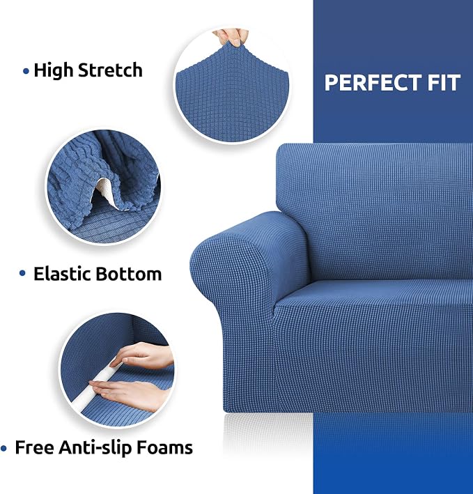 Stretch Couch Covers for Sofa, 3 Cushion Couch Slipcover,Riverside | 1-Piece Washable Sofa Cover Pet Friendly(78"-94") Furniture Protector Soft Jacquard, Elastic Bottom for Dogs & Kids