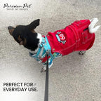 Parisian Pet Red Dog Overalls - Route 66 Denim Dog Clothes - Breathable Sling Puppy Jumpsuit - Durable and Trendy Overalls for Dogs - Comfortable Jeans Dog Clothes for Small Dogs - Classy Pet Apparel