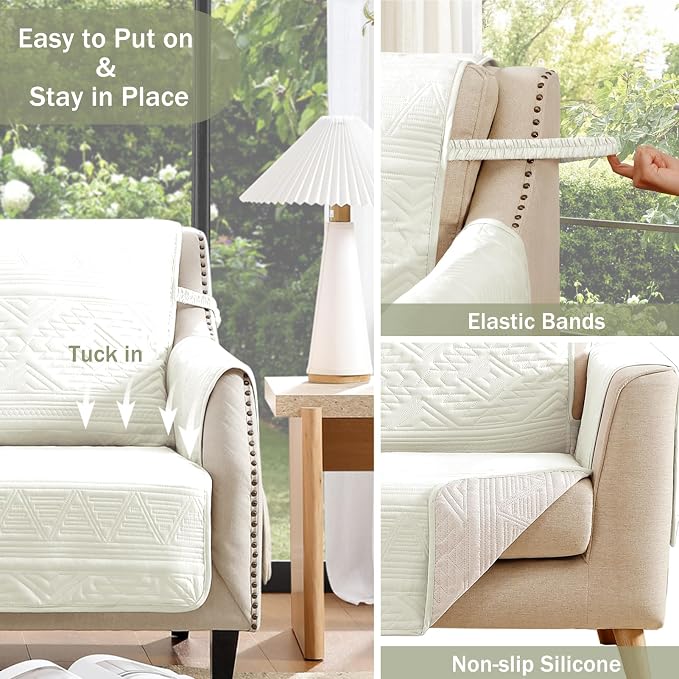 White Chair Covers, Water-Repellent Recliner Slipcovers, Boho Lazy Boy Chair Covers, Pet Friendly Recliner Cover for Dogs Cats, Washable Furniture Protector (Recliner 22", White)