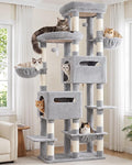Heybly Cat Tree, 74.8-Inch Spacious & Tall Cat Tower for Large Cats HCT062W | Cat Furniture with Large Top Perch, Solid Base, 2 Cat Condos, Hanging Hammock, Durable Sisal Scratching Posts, Light Gray