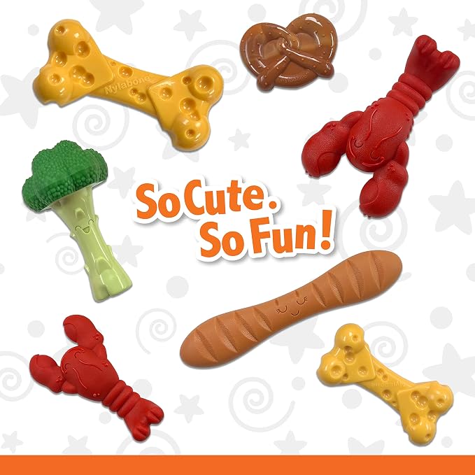 Nylabone Power Chew Lobster, Cheese, & Broccoli Dog Chew Toys, Small | 3 count, filet mignon, cheese, and bacon flavor, variety of shapes, durable chew toys, long lasting, for dogs up to 25 lbs