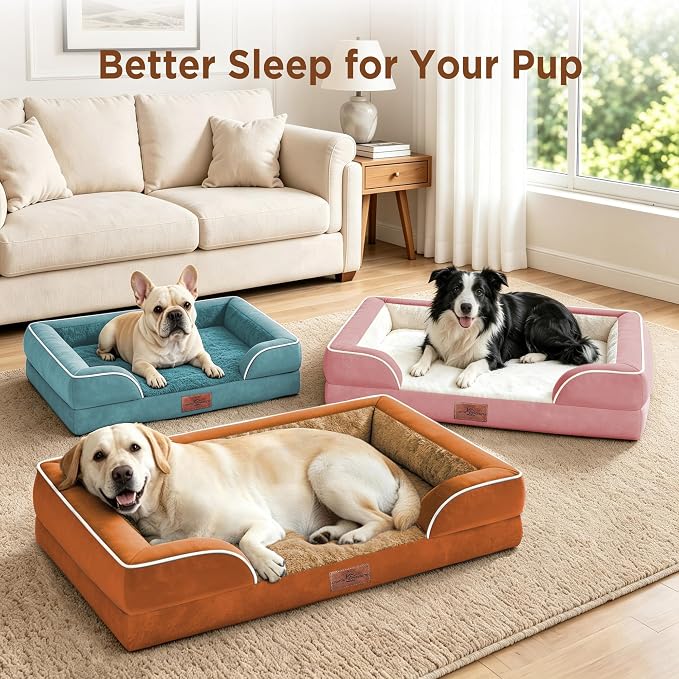 Comfort Expression Orthopedic Dog Bed for Extra Large Dogs with Bolster | Waterproof Dog Couch Bed with Washable Cover & Non-Slip Bottom, Supportive Egg Crate Foam XL Pet Bed, 45x35 Inch