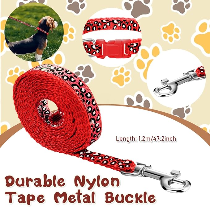 Amylove 48 Pcs Dog Collar and Leash Set, Polypropylene Adjustable Puppy Collars for Medium Dogs Small Pet Puppy Walking Training with Hook and Buckle(Fresh Color,Leopard Pattern)