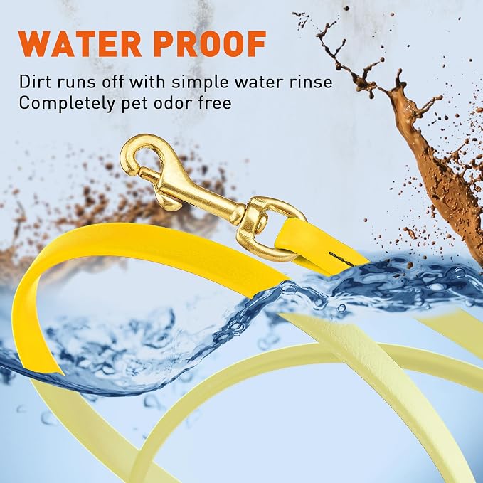 Viper Biothane K9 Working Dog Leash Waterproof Lead for Tracking Training Schutzhund Odor-Proof Long Line with Solid Brass Snap for Puppy Medium and Large Dogs, 20ft Lemon Yellow
