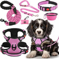 LOBEVE No Pull Dog Harness, Collar & Leash Set | Includes Dog Seat Belt, Collapsible Bowls & Poop Bag Dispenser. Ideal for Training, Walking, Hiking. Fits Small to Large Dogs(Pink-M)