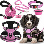 LOBEVE No Pull Dog Harness, Collar & Leash Set | Includes Dog Seat Belt, Collapsible Bowls & Poop Bag Dispenser. Ideal for Training, Walking, Hiking. Fits Small to Large Dogs(Pink-M)