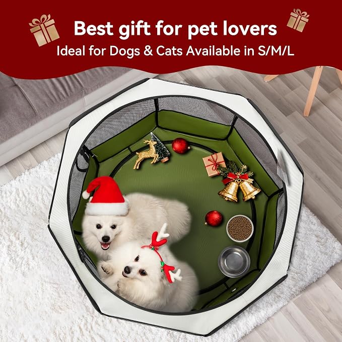 PETSFIT Portable Dog Playpen 36", Removable Waterproof Mat, Zippered Roof | 3-Second Setup, Collapsible Storage, RV Camping Travel, Indoor Outdoor Use, Medium Dogs and Cats, 36"L x 36"W x 21"H