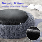 rabbitgoo Calming Cat Beds for Indoor Cats, 23 inches, Dark Grey | Soft Warm Donut, Fluffy Faux Fur, Supportive Raised Rim, Anti-slip, Machine Washable, Up to 25lbs Cats & Small Dogs