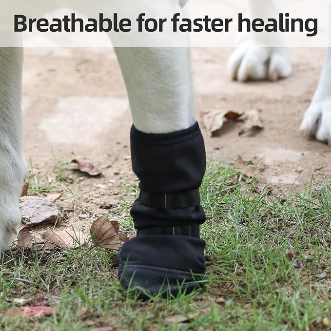 Anti-Lick Breathable Dog Recovery Boots for Injured Paws, Black M | Non-Slip Sole, Adhesive Strap Dog Shoes for Medium Large Breeds