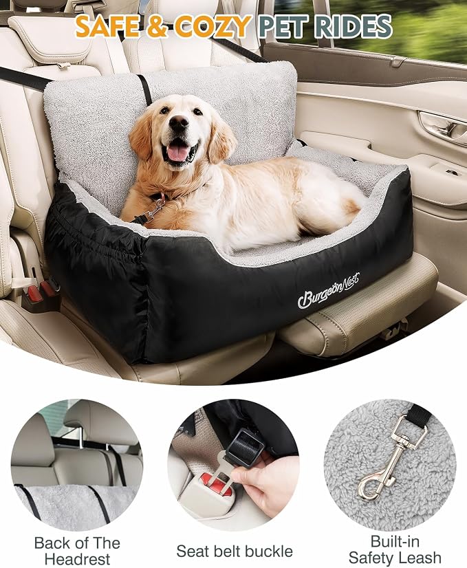 BurgeonNest Dog Car Seat for Small Dogs & Cats Under 55 lbs,Black