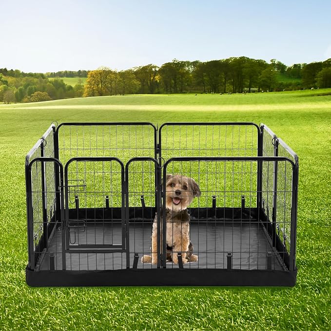 PJYuCien Square Playpen Bottom Pad for 24'' Width 8 Panel Pen, Black | Protect Floor, Easy to Move and Clean, Perfect for Puppy, Duck, and Other Small Animals, Hook Connect