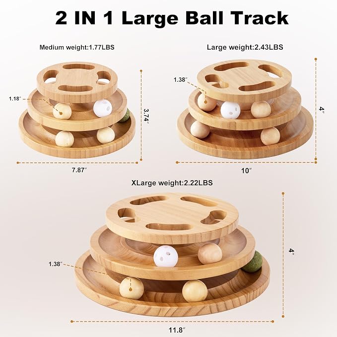 ZOMISIA Cat Ball Track Toy with Puzzle Top, Extra Large Wooden Cat Toys | Interactive Indoor Cats Spinning Balls, Cat Ball Tower for Kitten Exercise Mental Stimulation Self Play Home Enrichment