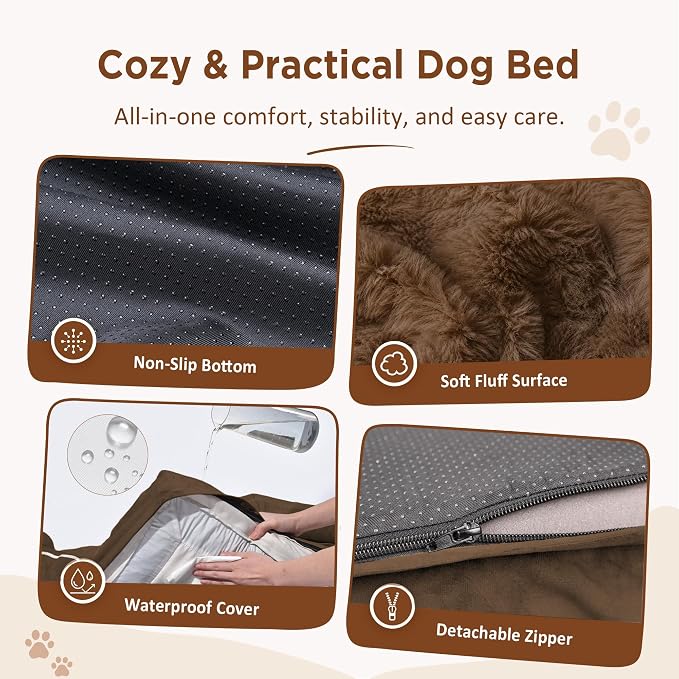 Comfort Expression Orthopedic Dog Bed for Extra Large Dogs with Bolster | Waterproof Dog Couch Bed with Washable Cover & Non-Slip Bottom, Supportive Egg Crate Foam XL Pet Bed, 45x35 Inch