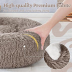 rabbitgoo Calming Cat Beds for Indoor Cats, 20 inches, Khaki | Soft Warm Donut, Fluffy Faux Fur, Supportive Raised Rim, Anti-slip, Machine Washable, Up to 15lbs Kittens & Small Cats